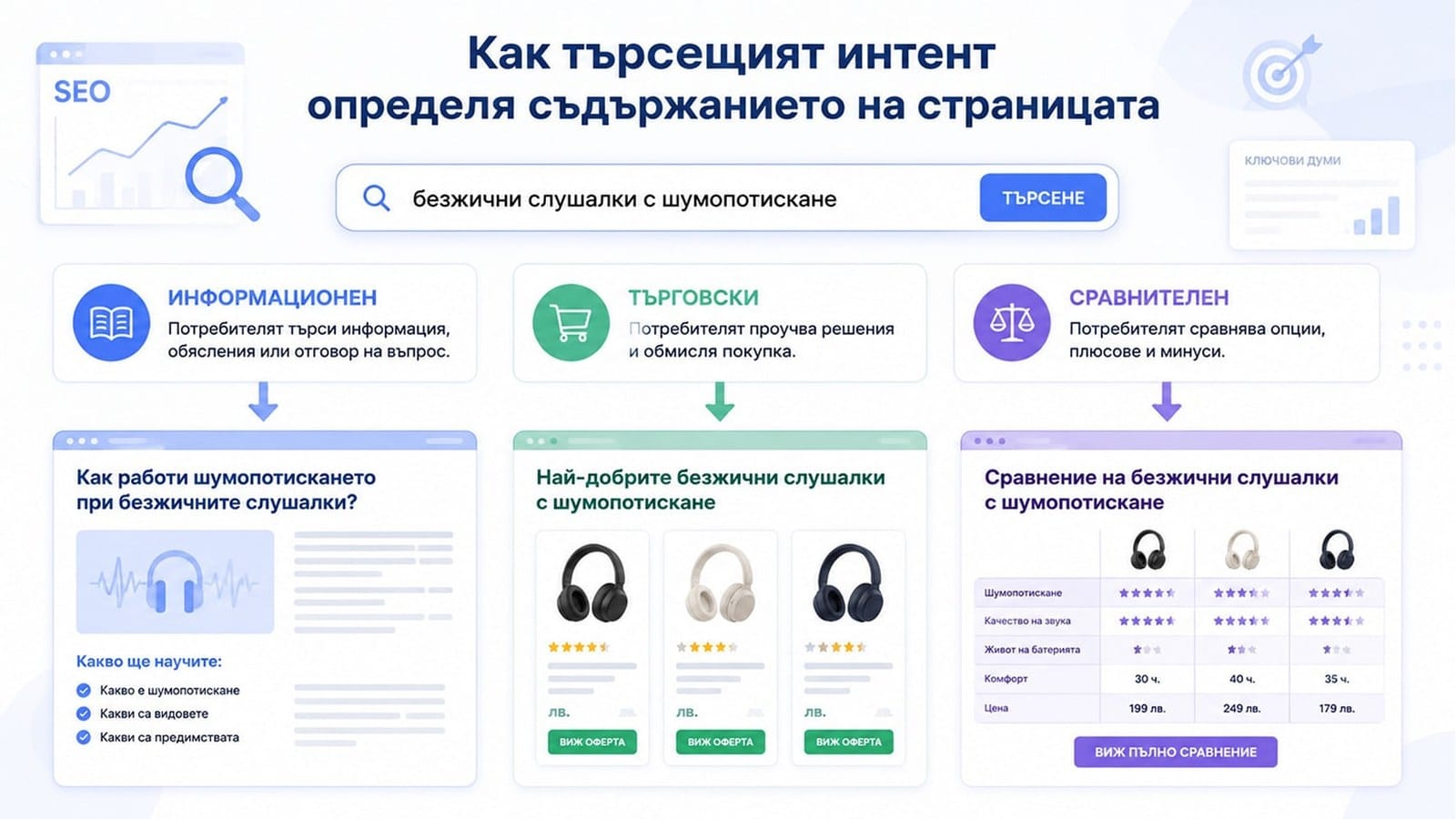 Как търсещият интент определя съдържанието на страницата