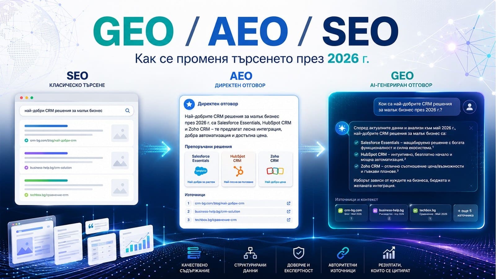 Разлика между SEO, AEO и GEO