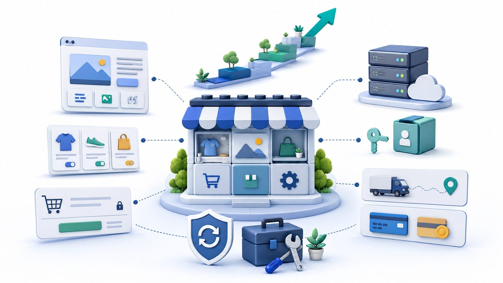 A modular online store with control over content, catalogue, hosting, shipping, and payments
