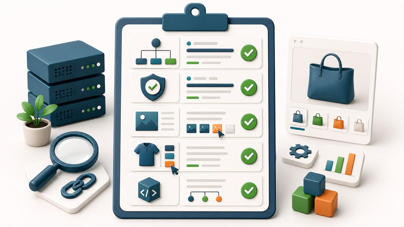 Checklist за URL архитектура, canonical сигнали, съдържание, variant UX и structured data