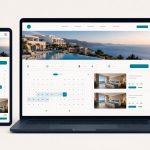 Hotel website shown on a laptop, tablet, and phone with rearranged layouts and a simplified mobile booking step