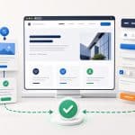 A business website user journey and interface converge on a successfully completed inquiry
